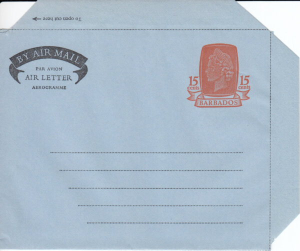 Barbados Air Mail Air Letter 1972 HGFG4 15c Orange & Lt Blue