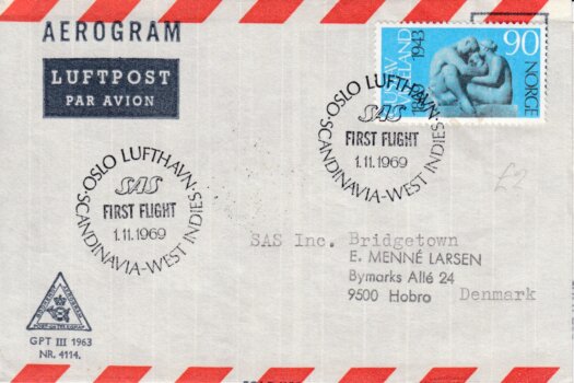 Oslo, Norway to Barbados First Flight Cover 1969
