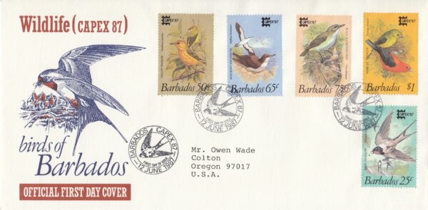 Barbados Capex '87 Birds of Barbados FDC