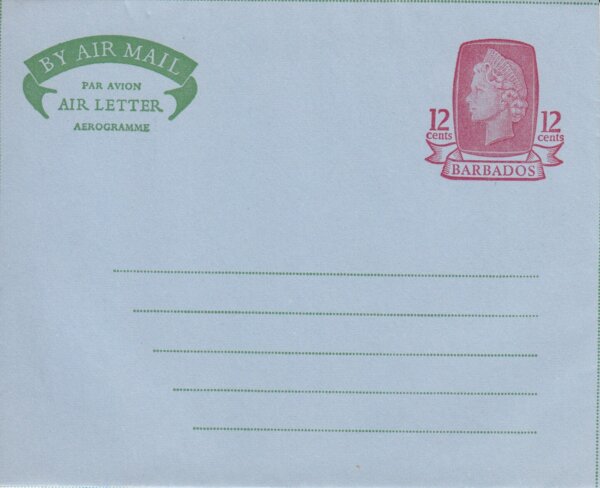 Barbados Air Mail Air Letter 1971 HGFG3 12c Carmine & Lt Blue