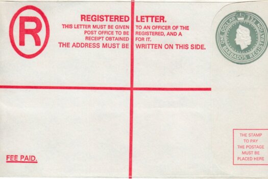 Barbados Registered Letter - QEII $1