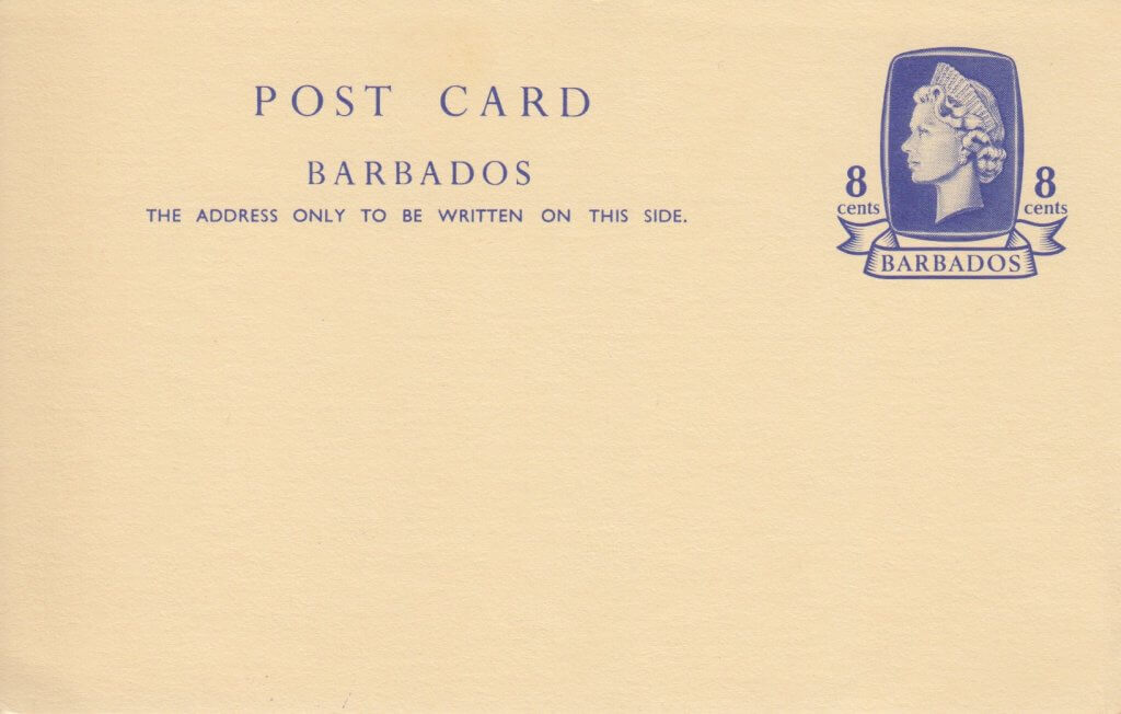 Barbados Postal Stationery Post Card 8c deep blue on Cream, QEII
