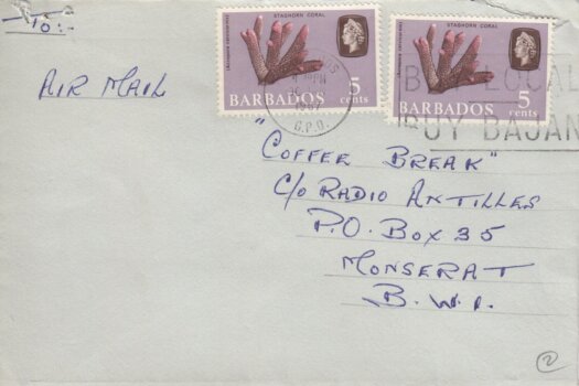 Barbados Slogan Cancel "Buy Local Buy Bajan" on 1967 cover with two 5c Staghorn Coral stamps