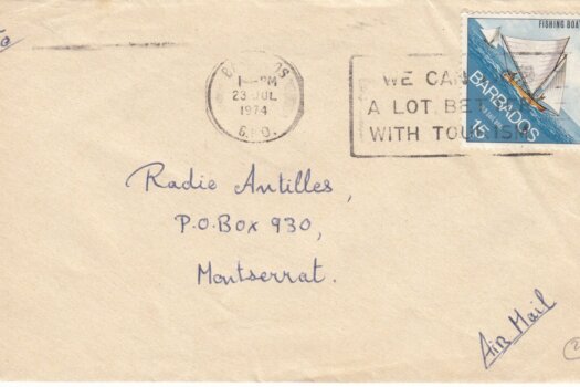 Barbados Slogan Cancel "We can do a lot better with Tourism" on 1974 cover with 15c Fishing Boats stamp