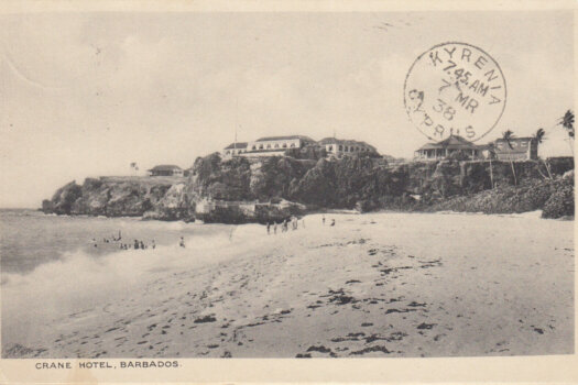 Barbados postcard of Crane Hotel sent to Cyprus March 1938