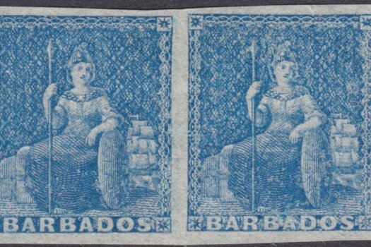 Barbados SG3 Britannia strip of four mint stamps