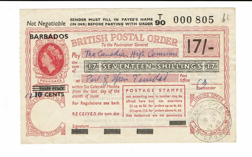 BARBADOS overprint on British Postal Order