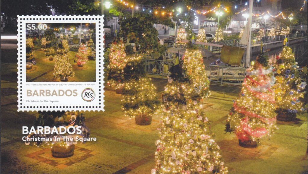 $5.00 - Christmas in the Square Souvenir sheet - The Royal Commonwealth Society 2018 | Barbados Stamps