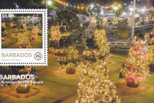 $5.00 - Christmas in the Square Souvenir sheet - The Royal Commonwealth Society 2018 | Barbados Stamps