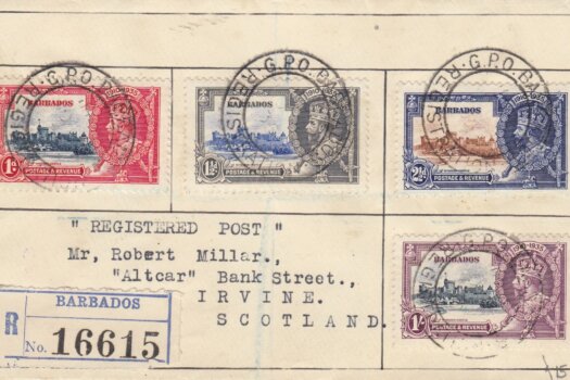 Barbados Silver Jubilee 1935 Registered FDC