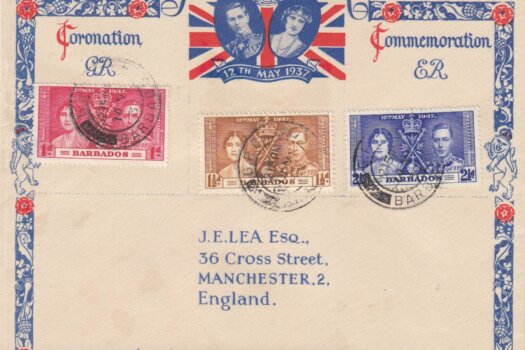 Coronation 1937 Barbados FDC - on Illustrated JE Lea Cover - Barbados G.P.O. Cancel (E16)