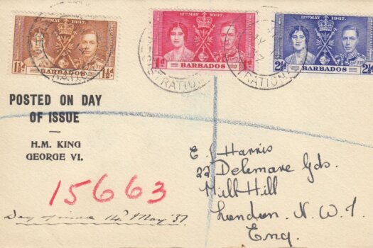 Coronation 1937 Barbados FDC - Printed Cover