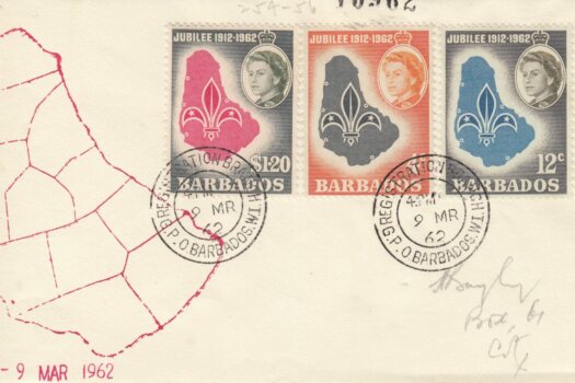 Barbados 1962 Boy Scout Association Golden Jubilee FDC - illustrated cover (2)