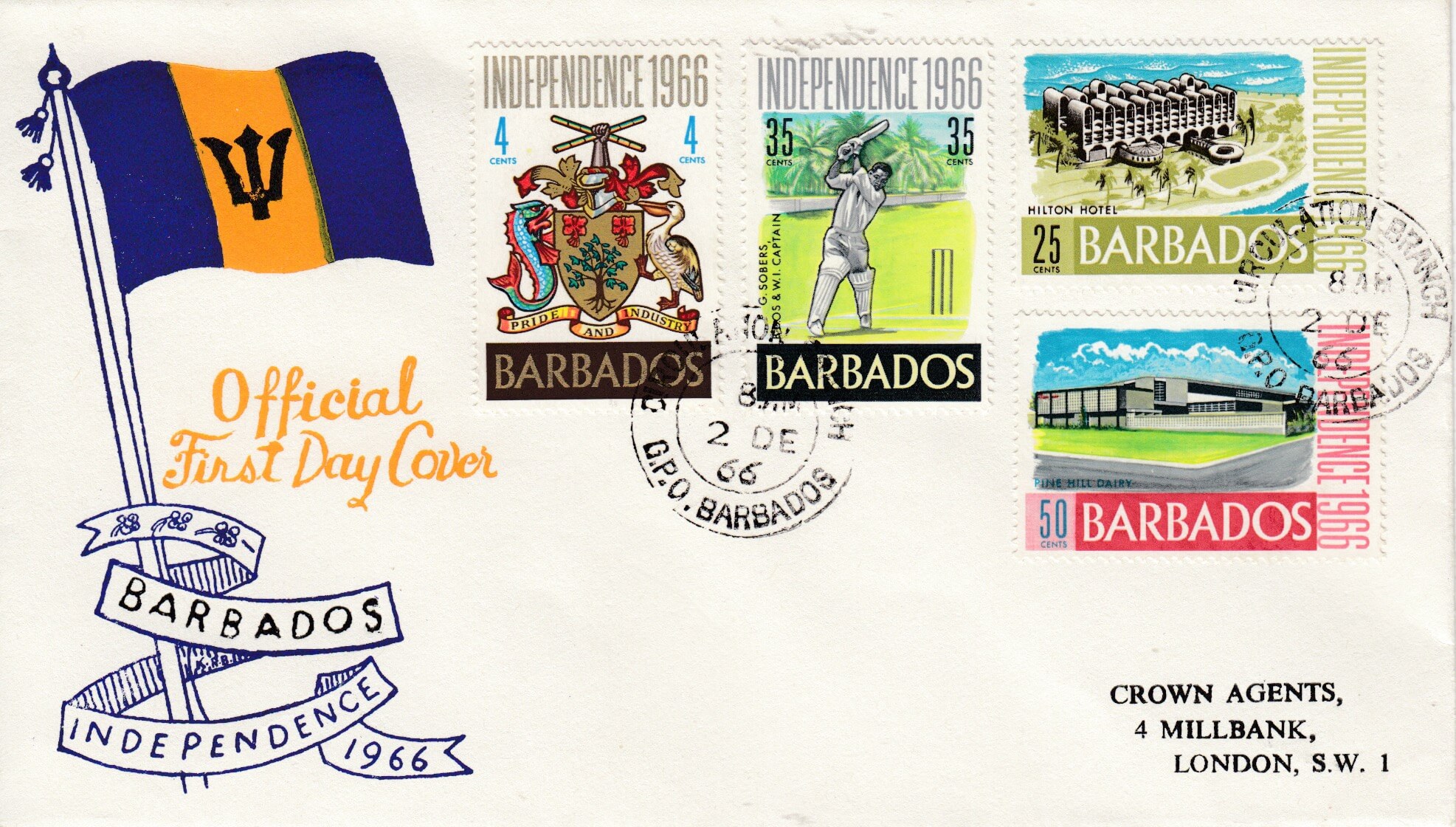 Barbados Independence FDC 1966 - illustrated cover