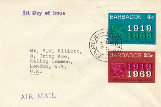 Barbados 1969 ILO FDC - plain cover