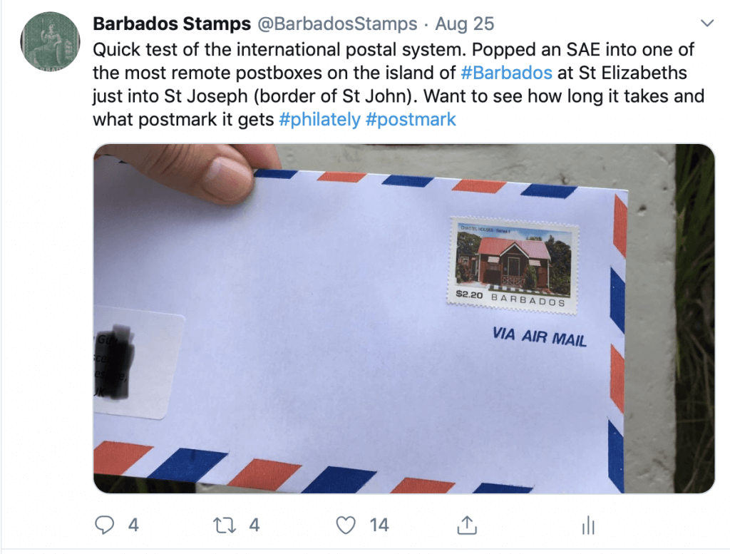 Barbados Stamps tweet August 2019