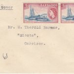 Barbados 1954 FDC 5c pair on plain cover addressed locally but stamps not cancelled or tied to cover
