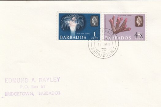 Barbados 1970 FDC of 5c surcharged 4c, overprinted locally, on plain cover