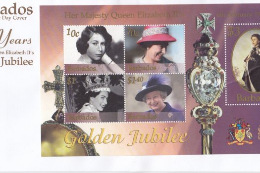 Barbados 2002 QEII Golden Jubilee Souvenir Sheet FDC