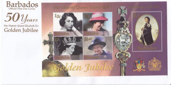 Barbados 2002 QEII Golden Jubilee Souvenir Sheet FDC