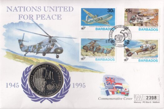 Barbados 1996 United Nations for Peace Coin Cover FDC