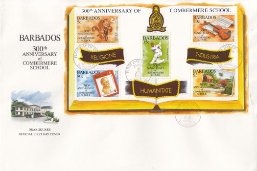 Barbados 1995 300th Anniversary of Combermere School Souvenir Sheet FDC