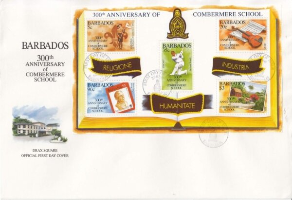 Barbados 1995 300th Anniversary of Combermere School Souvenir Sheet FDC