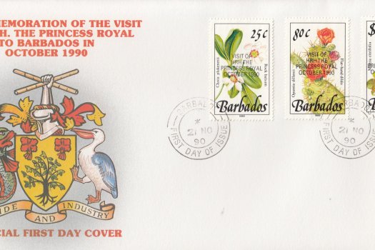 Barbados 1990 Visit of HRH The Princess Royal to Barbados (overprint) FDC