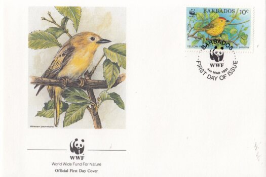 Barbados 1991 Yellow Warbler WWF Official FDC 1 of 4