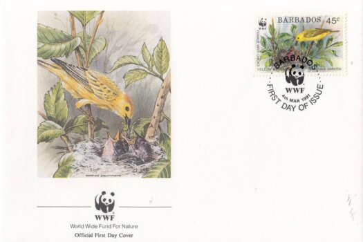 Barbados 1991 Yellow Warbler WWF Official FDC 3 of 4