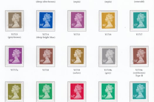 A page of UK Machin stamps