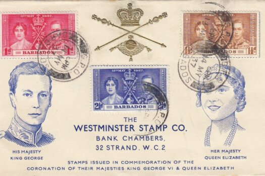 Coronation 1937 Barbados FDC to Westminster Stamp Company