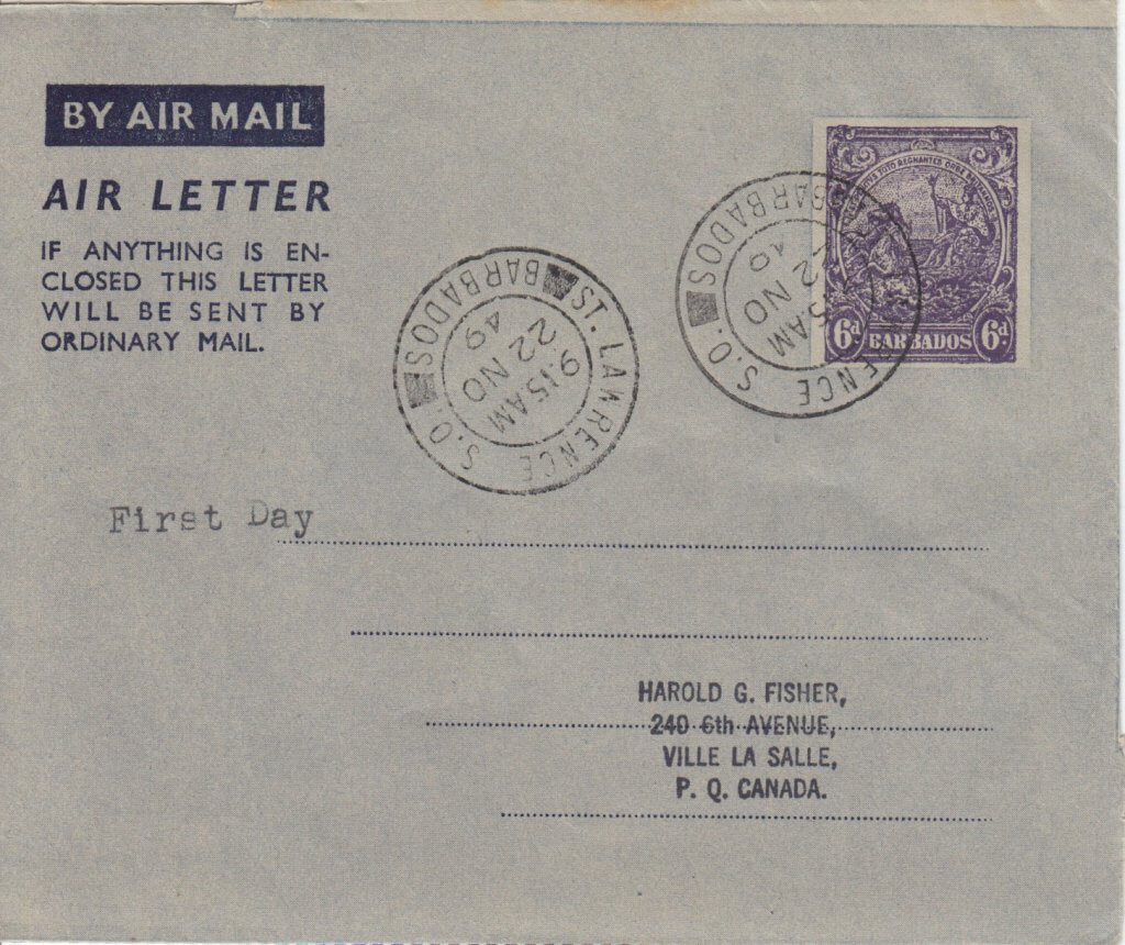 Barbados Air Mail Air Letter - FDC St Lawrence S.O. 22 NO 49