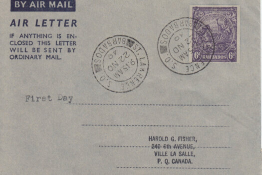 Barbados Air Mail Air Letter - FDC St Lawrence S.O. 22 NO 49