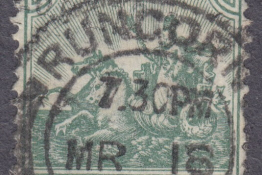 Barbados stamp used abroad - Runcorn cancel 7.30pm MR 18 1912