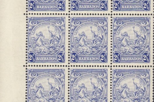 Barbados SG251a sheet with Mark on Central Ornament flaw
