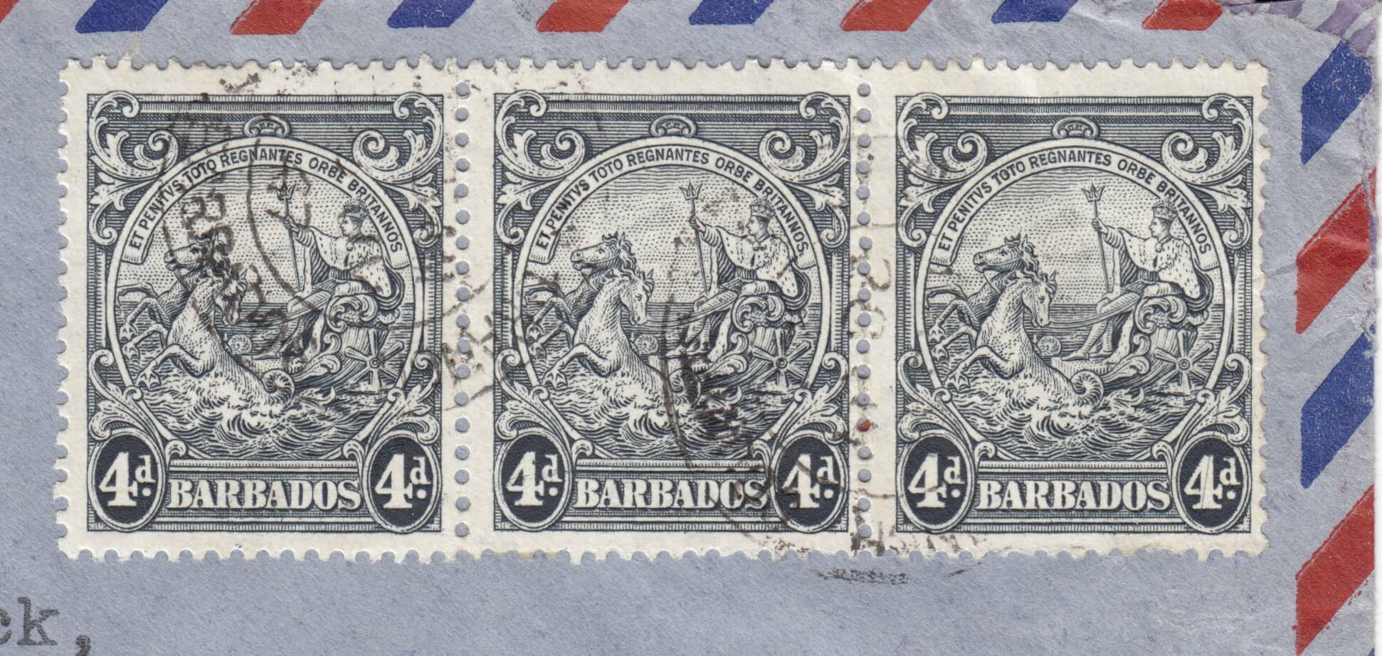 Barbados SG253c 4d Black cracked plate flaw on cover