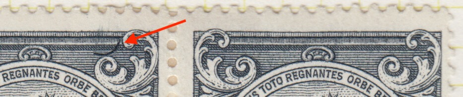 Barbados SG253b 4d Black Curved Line at top right flaw in situ