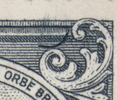 Barbados SG253b 4d Black Curved Line at top right flaw close up