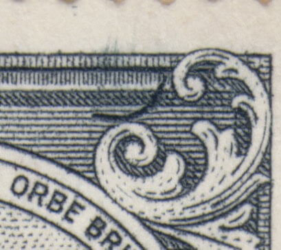 Barbados SG253b 4d Black Curved Line at top right flaw close up