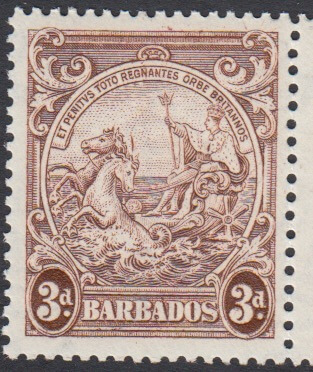 Barbados 252a 3d Brown Line over Horses Head Flaw