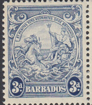 Barbados 252ca 3d Blue Line over Horses Head Flaw