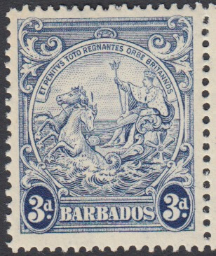 Barbados 252ca 3d Blue Line over Horses Head Flaw