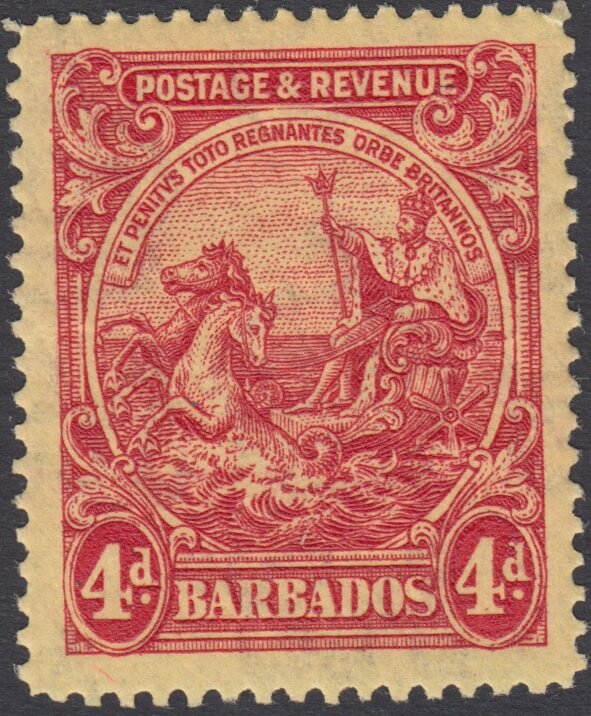 Barbados SG235 4d red Postage & Revenue set