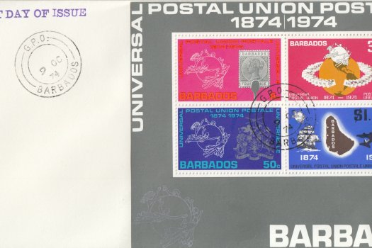 Barbados 1974 | Centenary of the UPU Souvenir Sheet on plain FDC