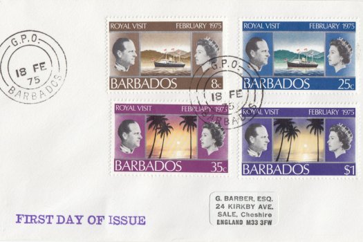 Barbados 1975 | Royal Visit on plain FDC