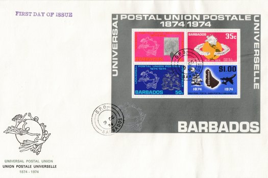 Barbados 1974 | Centenary of the UPU Souvenir Sheet on Illustrated FDC