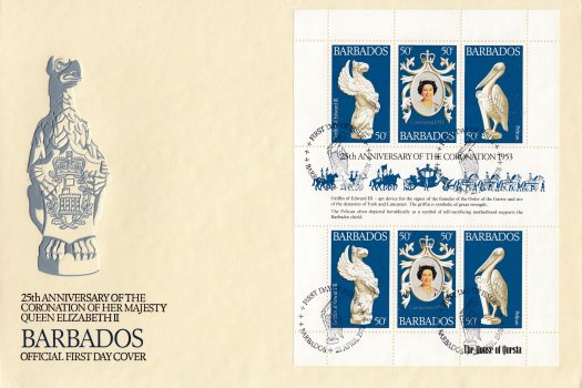 Barbados 1978 | 25th Anniversary of the Coronation of Queen Elizabeth II Souvenir Sheet FDC