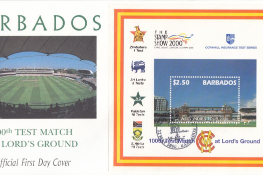 Barbados 2000 | West Indies Cricket Tour and 100th Test Match at Lords Souvenir Sheet FDC