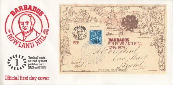 Barbados 1979 | Death Centenary of Sir Rowland Hill Souvenir Sheet FDC